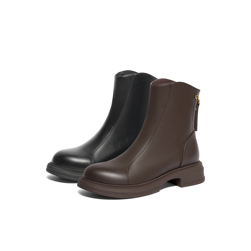 森达弹力靴女靴年冬季商场同款超软显瘦休闲加绒短靴XEH01DD4