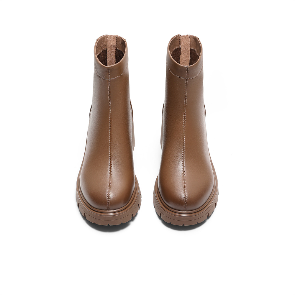 森达时装靴女鞋冬季新款加绒显瘦超软粗高跟增高短靴ZTE55DD4