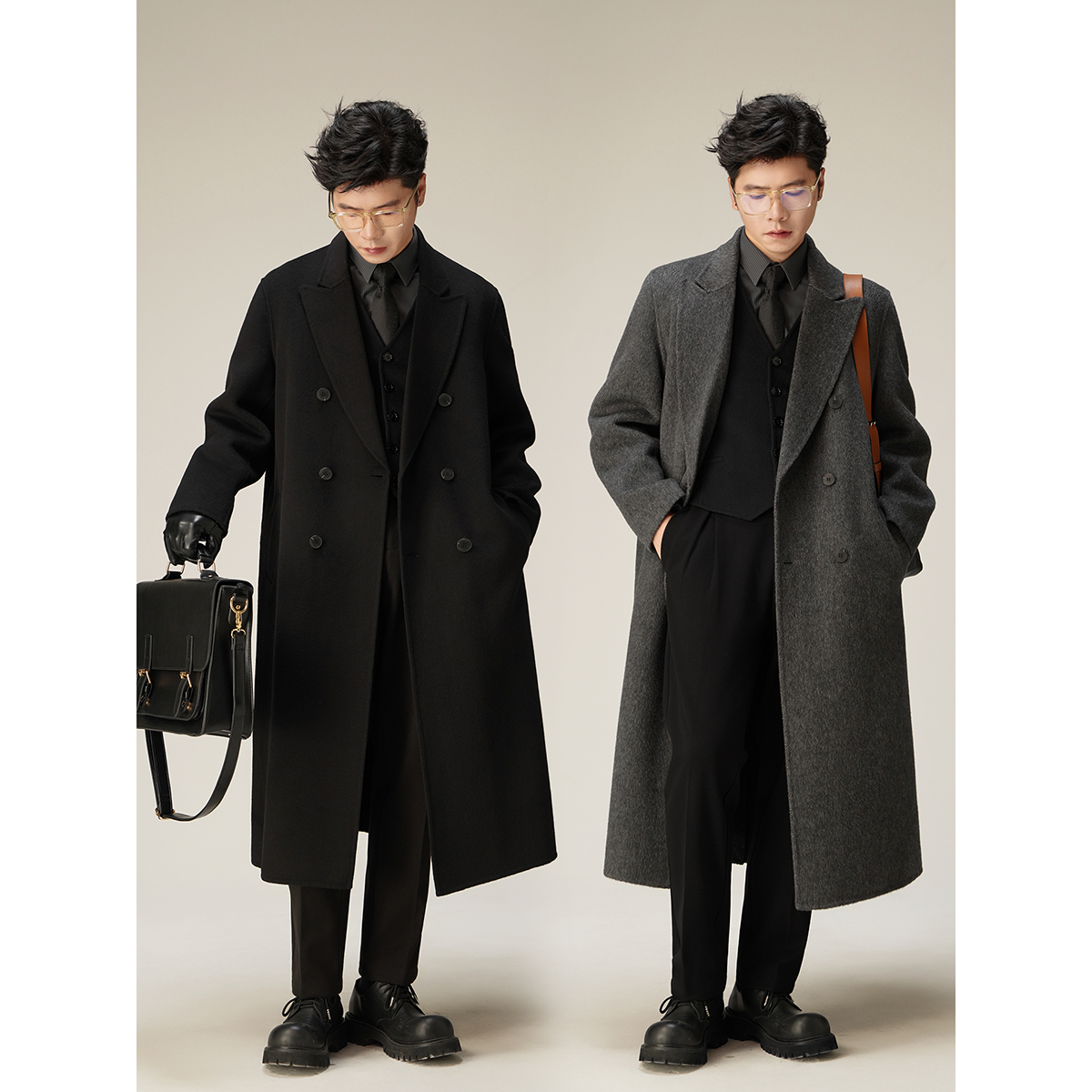 【PEICHUAN】2025新款双面毛呢大衣男士羊毛西装过膝长款呢子外套,淘宝优惠券,粉丝福利购,淘宝优惠卷