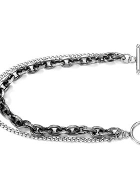 GENANX闪电潮牌小众设计2021新款黑银古巴链OT扣情侣款手链一对式