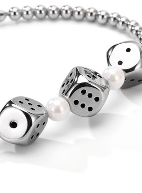 情侣拼色骰子可调节钛钢手链