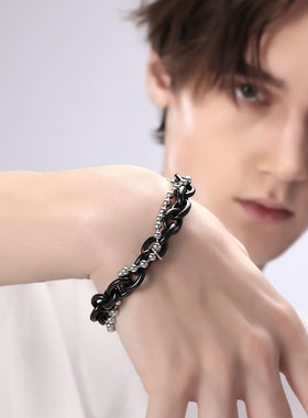 饰品嘻哈风撞色钛钢情侣手链