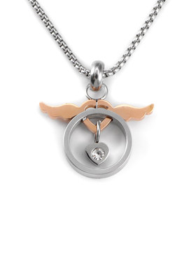 镶钻爱心天使情侣钛钢项链吊坠