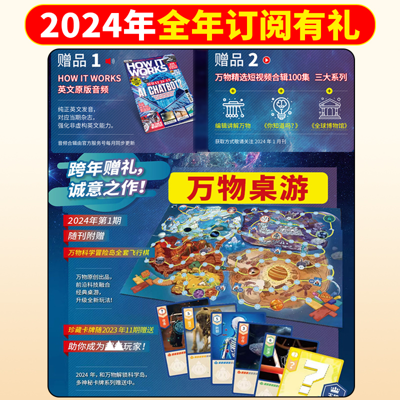 万物杂志2024年1/2/3/4月全/半年订阅【送音视频/飞行棋/卡牌】2023年1-12月How itworks中文版小学生青少年科普博物好奇号过刊 - 图0