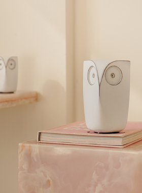 创意实木猫头鹰摆件，抽象风格