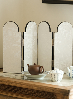 新中式小屏风桌面摆件，立体刺绣