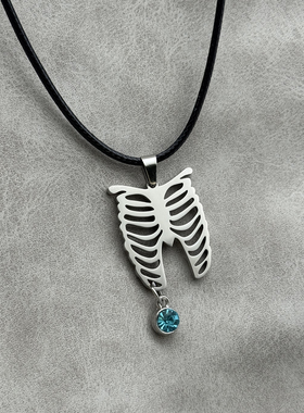 传说之下Sans骷髅水钻黑绳项链