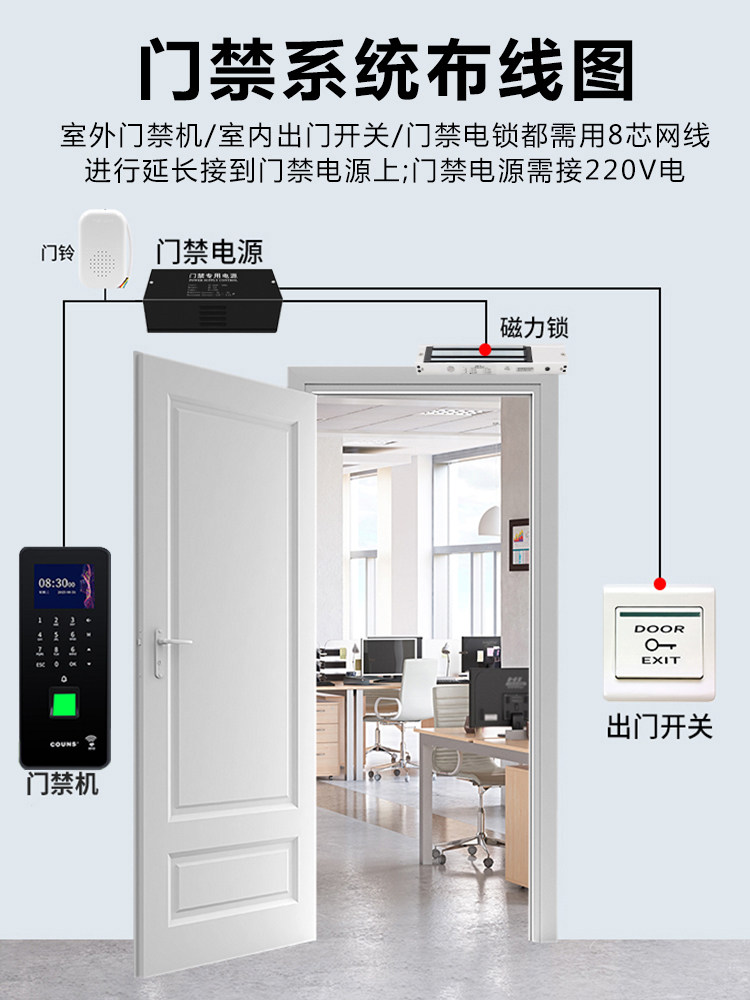 高优指纹门禁系统一体机智能指纹密码考勤门禁电磁锁套装氨办公锁 - 图2