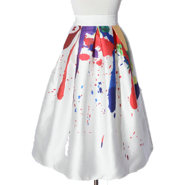 Satin puffy mid-length vintage style A-line skirt