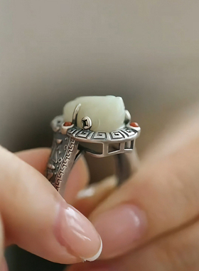 925银新中式复古典做旧民族风招财貔貅戒指环开口调节高级感百搭