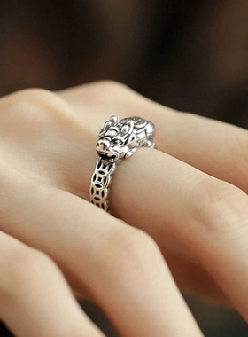 新中式复古做旧招财貔貅戒指