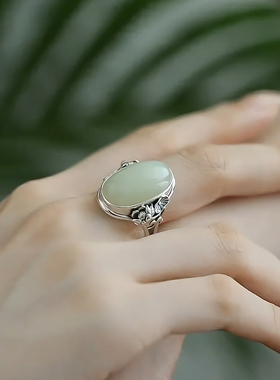 国风水芙蓉S925银女戒指