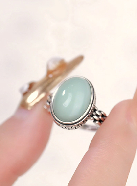 新中式s925银如意椭圆蛋面戒指女复古宫廷气质小众高级感百搭指环