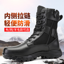 Combat Training Boots Mens Zipper Super Light Abrasion Resistant Soft Bottom Winter Security Shoes High Bunch Black Waterproof Tactical Combat Boots