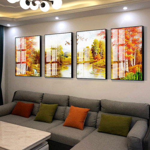 黄金满地山水画四联客厅装饰画沙发墙壁画大幅挂画办公室风景画 - 图1