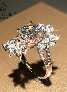 定制蓝宝石戒指女金淡彩蓝钻18K