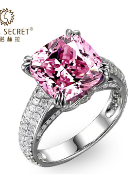 hera方形坦桑蓝宝石大钻石银戒指