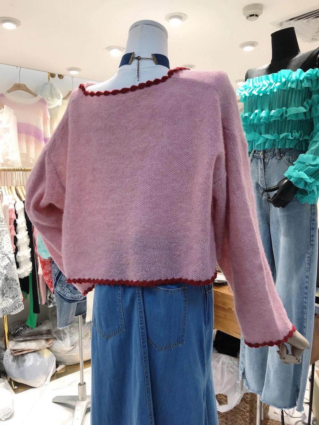 坎蒂樱桃刺绣甜美毛衣女翻领开衫 坎蒂服饰毛衣