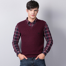 Безрукавка 恒源祥羊毛背心男v领马甲秋冬款中年男士针织衫无袖爸爸毛衣坎肩 Fazaya