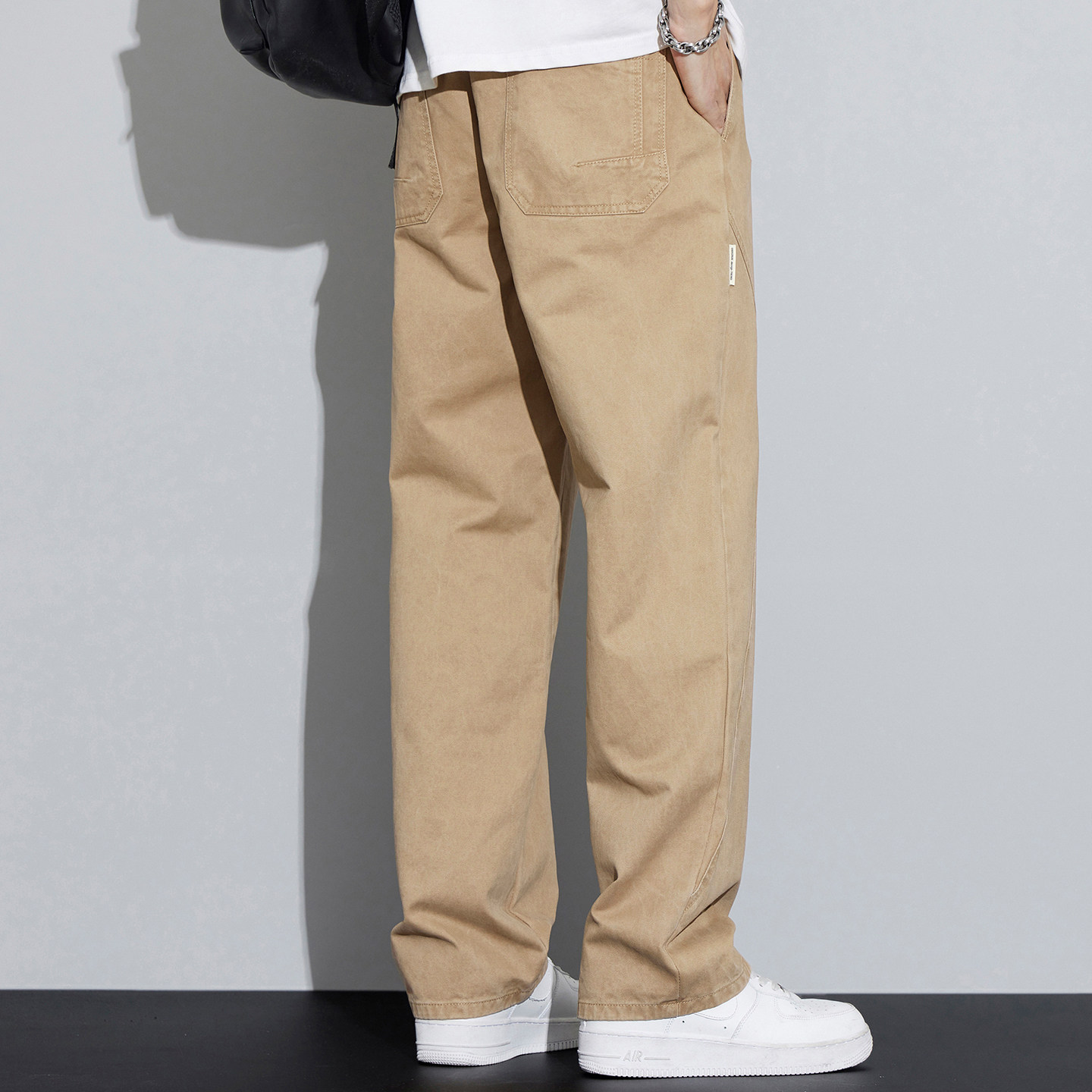 春夏款宽松直筒裤子男垂感舒适抽绳休闲裤百搭长裤显高显瘦阔腿裤