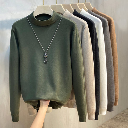 2025秋冬季新款中领内搭韩版潮流半高领毛衣男针织打底衫加绒加厚