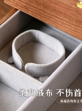 黑胡桃木新中式手绘漆画首饰盒