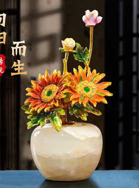 珐琅彩玉石摆件轻奢高档玄关装饰