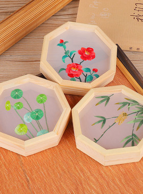 古风苏绣屏风刺绣diy手工制作八角框绣品带图案植物花卉双面绣