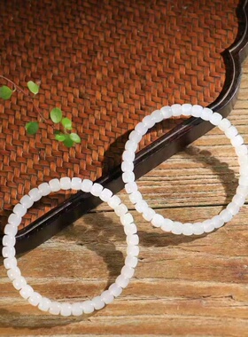 和田玉白玉直切手串一级白手链珠串天然玉石极限弧珠串青海料