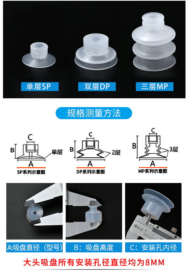 机械手自动化气动强力天行STAR大头真空吸嘴硅胶吸盘单双三层SPDP-图1