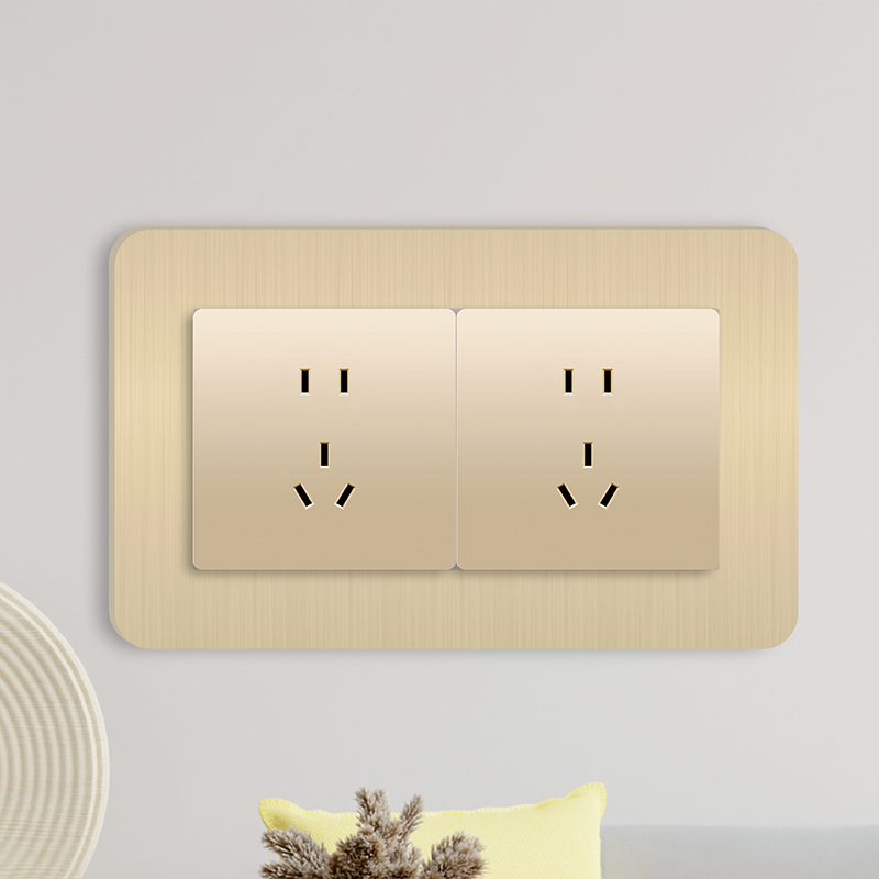 亚克力开关贴新款香槟金色开关插座面板三联插座墙壁电源插座套 - 图0