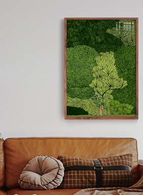 治愈系插画法式牛油果绿色轻奢极简现代简约装饰画玄关沙发背景画