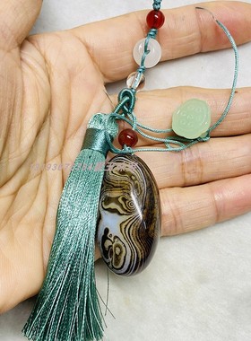 批发天然缠丝玛瑙条纹吊坠原石雨花石打磨蚕丝马达加斯加流苏款