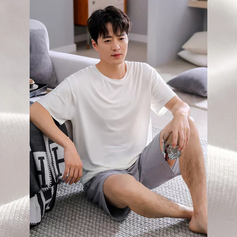 莫代尔男士睡衣睡裤夏天男款短袖套头纯棉加大码青年家居服套装男,淘宝优惠券,粉丝福利购,淘宝优惠卷