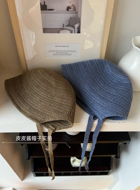 【入春】高品质亚麻莱赛尔后开叉渔夫帽女日系春夏季遮阳系带盆帽