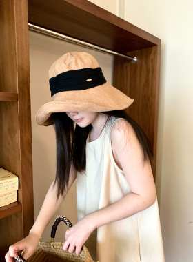 超大檐棉麻渔夫帽女春夏季新款日系时髦法式优雅遮阳旅行文艺帽子