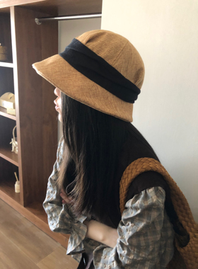 日系亚麻高品质渔夫帽女春夏季复古时髦慵懒出游小檐简约文艺盆帽