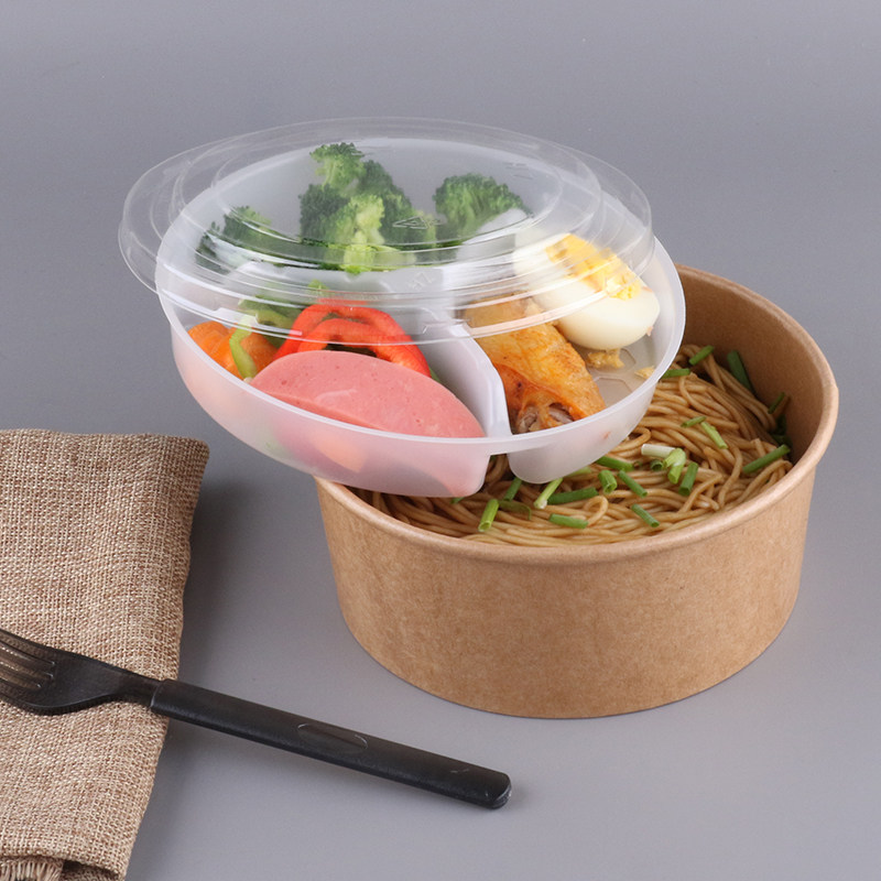 一次性打包盒双层餐盒饭盒沙拉盒便当盒外卖牛皮纸圆形外卖纸餐盒_虎窝淘