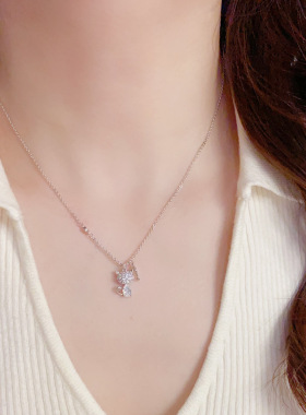 新中式复古镶钻锆石猫咪鱼骨项链轻奢高端小众级设计感精致锁骨颈