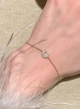 复中古agate风马蹄镶钻锆石U形手链精致爆闪百搭轻奢高端小众级感