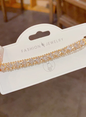 欧美复古镶满钻锆石几何手链轻奢高端小众级设计感精致百搭超闪潮