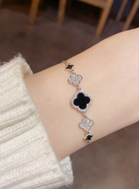 欧美复古镶钻锆石贝母四叶草花手链轻奢高端小众级设计感时尚精致