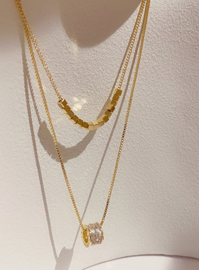 欧美复古双层叠戴镶钻锆石蛮腰轻奢高端小众级设计感个性锁骨颈链