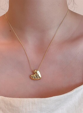 欧美复古金银色LOVE字母爱心项链轻奢高端小众级设计感时尚锁骨颈