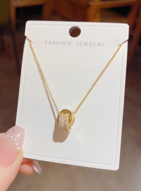 欧美复古金银色微镶钻锆石相交双圆环轻奢高端小众级设计感锁骨颈