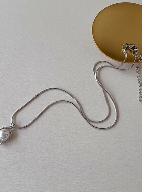 欧美复古不锈钢规则珍珠项链女轻奢小众高端级感个性时尚锁骨颈潮