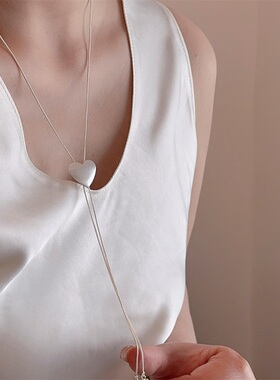 欧美夸张复古爱心抽拉可调节长款流苏项链轻奢高端小众级感锁骨颈