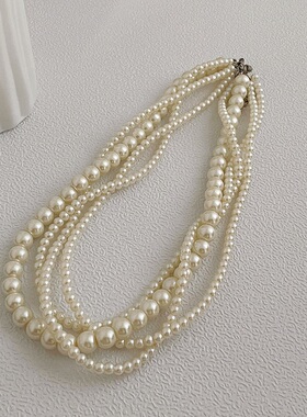 法式复古多层珍珠项链ins轻奢高端小众级设计感气质名媛锁骨颈链