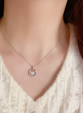复古金属银色镶钻锆石圆圈扇形项链灵动轻奢高端小众级设计感颈链