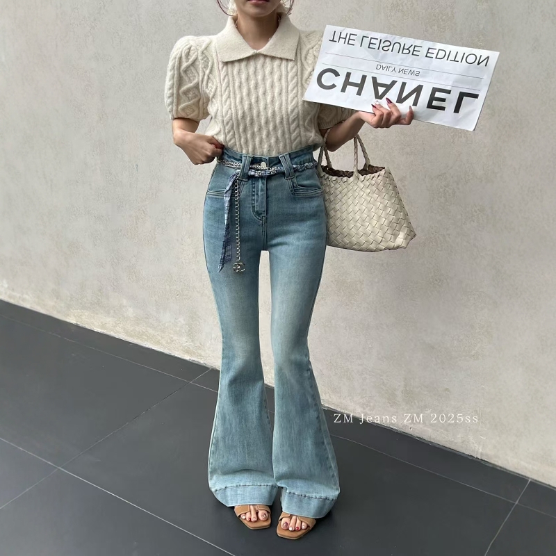 ZM正品高腰链条腰带喇叭牛仔裤女欧洲站2025春夏新款时尚水洗长裤 - 图3